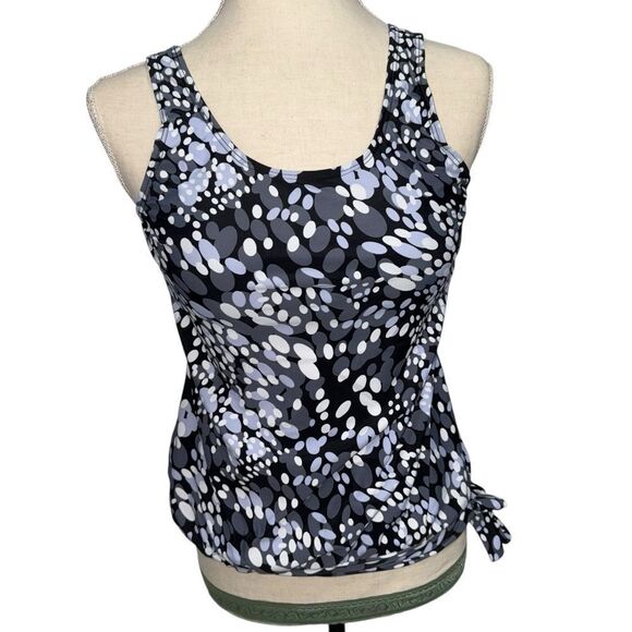 Women's Black White Blue polka dot Patterned Swim Top two piece Sleeveless M - Picture 3 of 12